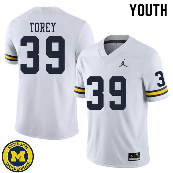 Youth University of Michigan #39 Matt Torey White Embroidery Jersey